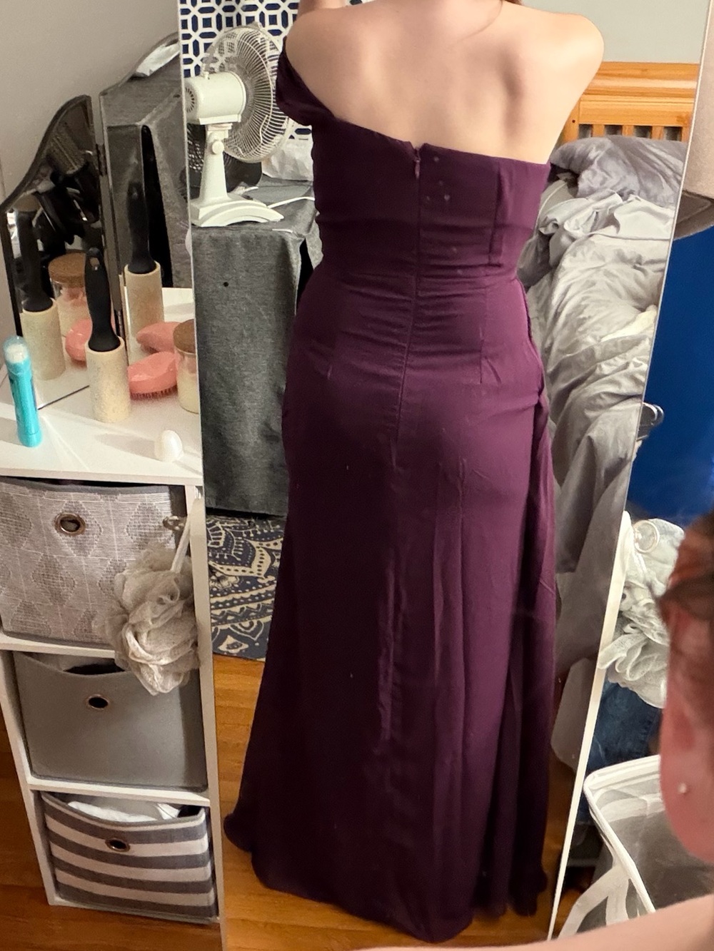 NWT! One-Shoulder Ruched Evening Gown in Deep Plum - Picture 5 of 5